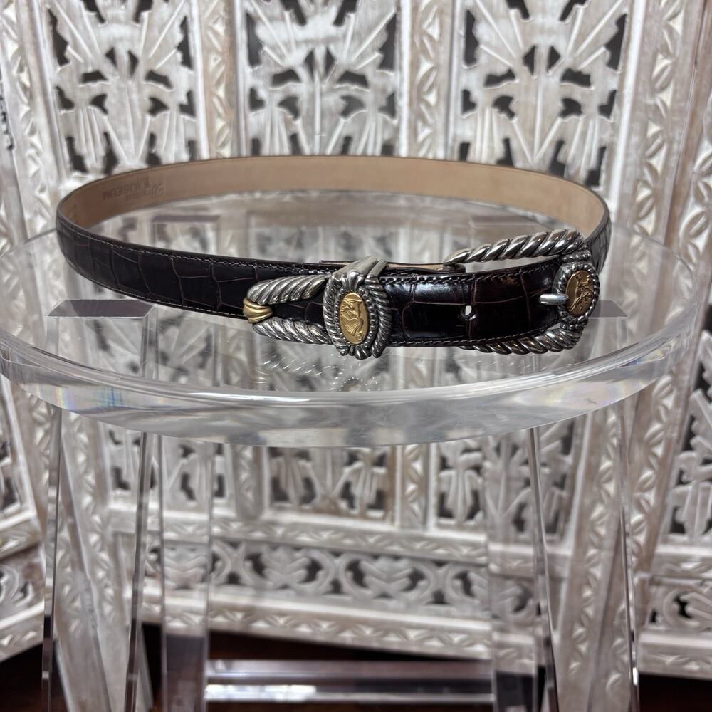 Brighton Museum Collection Greco-Roman Coin Accent Brown Leather Belt Size L